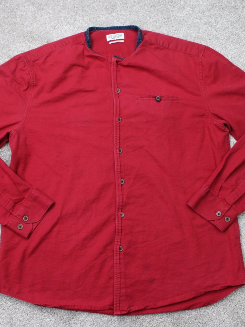 All Saints Shirt Men XL Red Spital Fields Pocket Blade Collar Long Sleeve Button